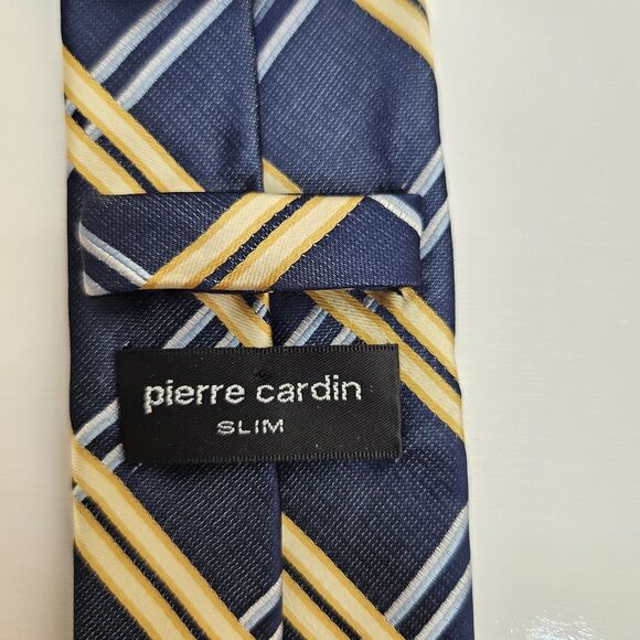 Pierre Cardin Men's SLIM Polyester Tie Blue with Blue & White Stripes 3" - Picture 4 of 7
